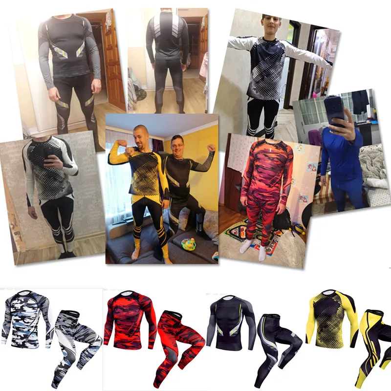 

Jogging Suits for Men Plus Size Workout Clothing Thermal Set Compression Underwear Warm Training Kit Track Suit Men 3-pc Set