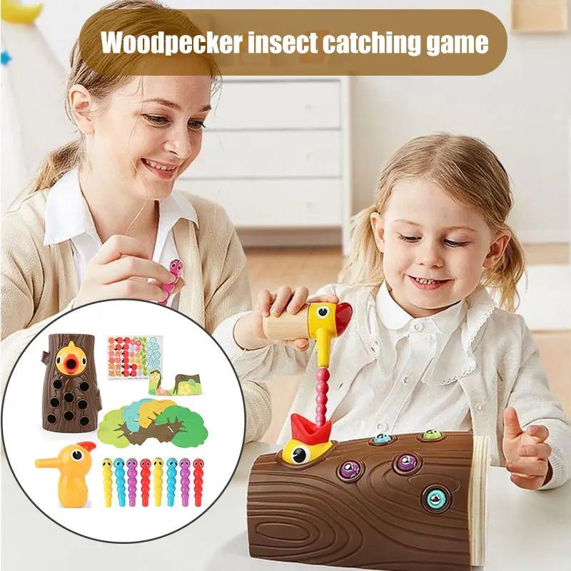 

Игрушка для раннего образования Woodpecker, подарки для детей, деревянные игрушки Монтессори, детские игрушки, Woodpecker, поймать жуков XR-Hot