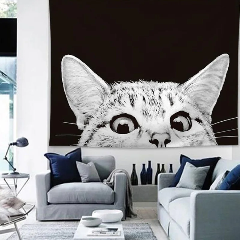 Милая кошка печать гобелен настенный ковер полиэстер Домашний текстиль ткань