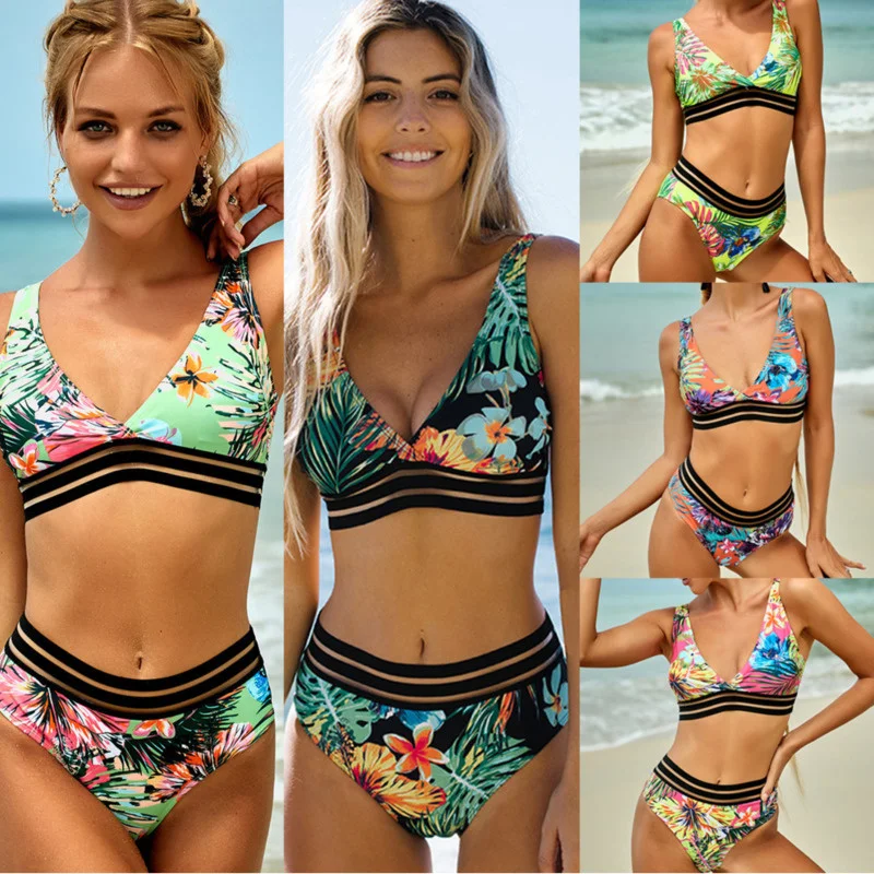

Women Swimsuit 2021 Summer Sexy Push Up High Waist Floral Print Beach Swimwear Bikinis Bathing Suit Biquini