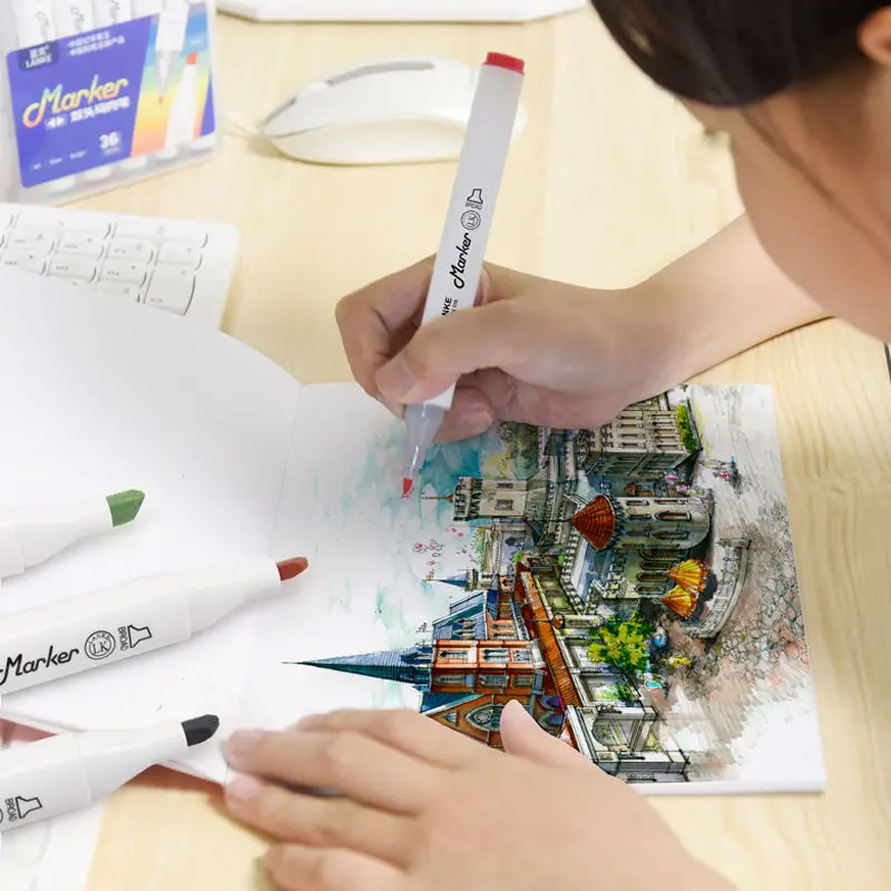 

Exquisite Boxed Markers 24/36/48/80 Color Sketch Art Marker Pen Alcohol Based Sketch Felt-Tip Oily Twin Brush Pen Art Supplies