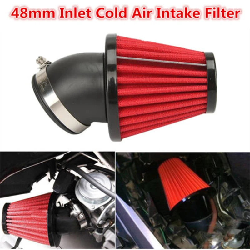 

48mm Universal Motorcycle Racer Cold Air Inlet Intake Tapered Filter Cleaner 45 Degree Bend high quality motorcycles parts