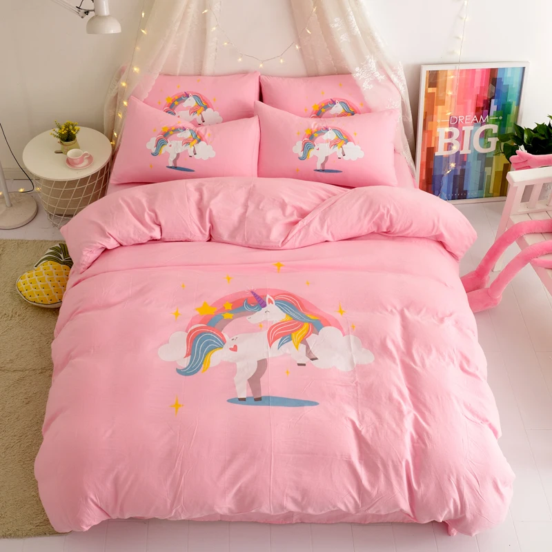 

Набор постельного белья из промытого хлопка для женщин и девочек, комплект с пододеяльником и простыней, наволочка, 4 предмета, королевский ...