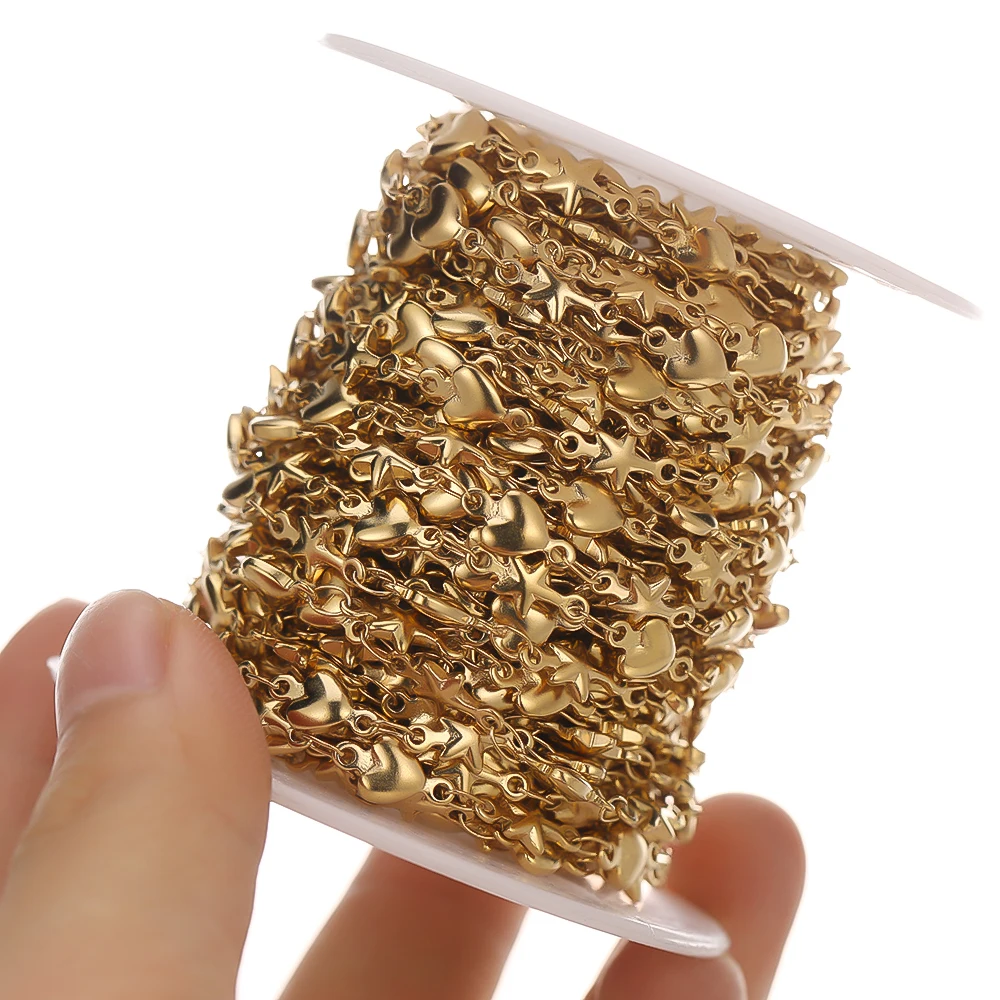 1 метр нержавеющая сталь Звезда Цепочки с сердечком оптом DIY фурнитура для колье