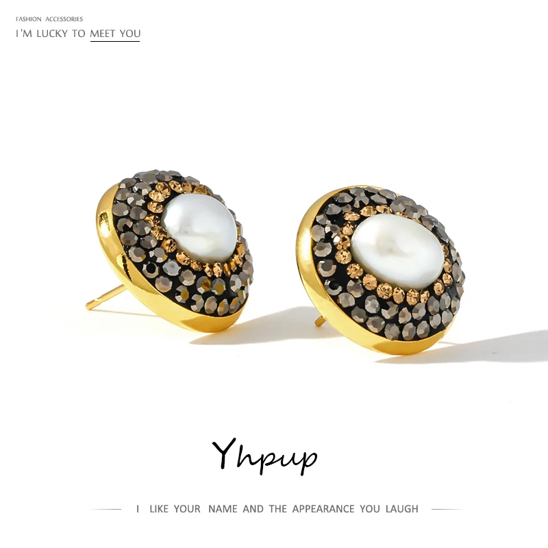 Женские Геометрические серьги гвоздики Yhpup модные с натуральным жемчугом стразы