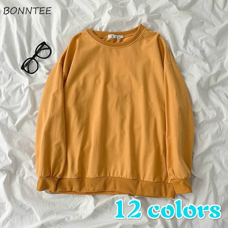 

Hoodies Women Long Sleeve Harajuku Solid Autumn All-match Boyfriend Casual Unisex Loose Crew Neck Tunic Chic Fashion New Basic