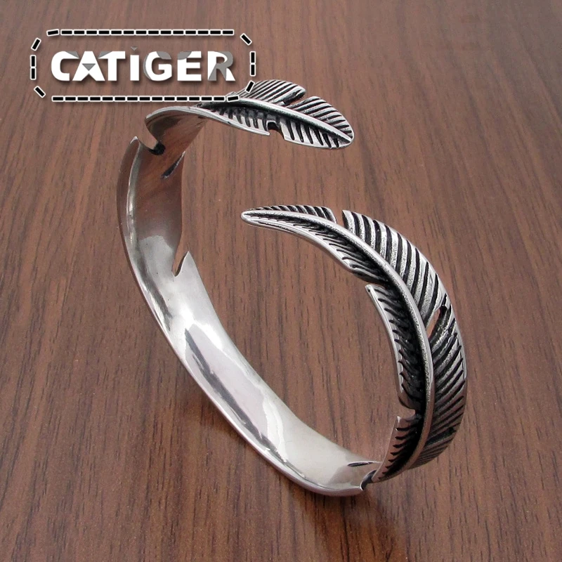 Винтажные 316L нержавеющая сталь перо Форма открытый жесткий браслет для мужчин