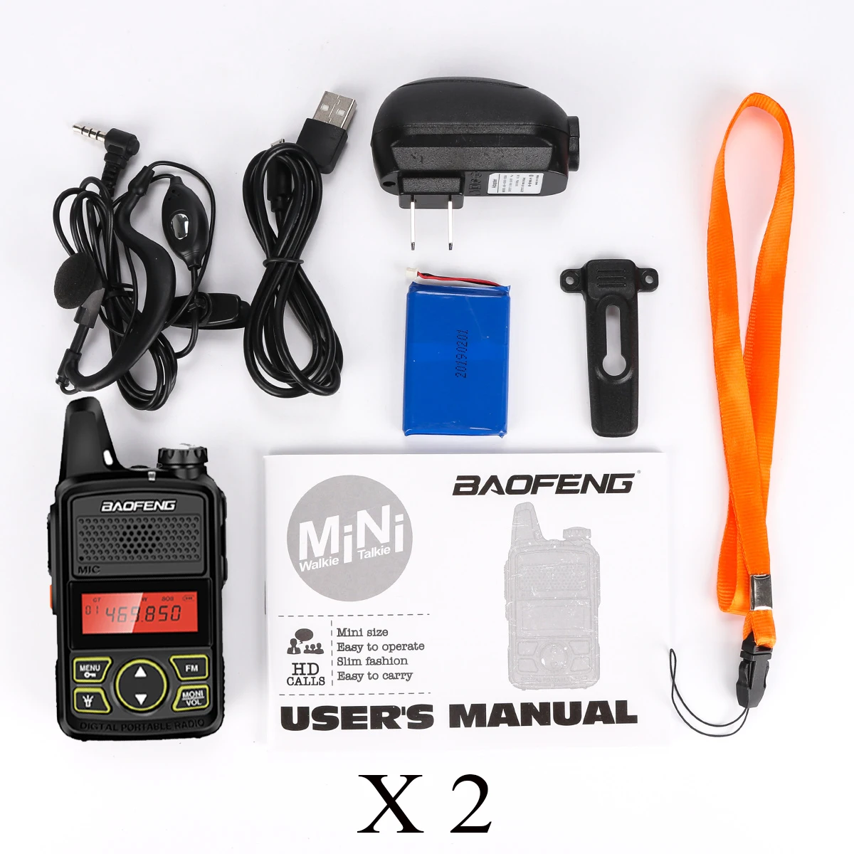 2pcs Original Baofeng bf-t1 Walkie Talkie Mini Kids Adio Uhf Portable Ham Two Way Radio UHF 467.5625-467.7125MHz FM Transceiver