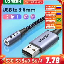 UGREEN Sound Card USB Audio Interface 3.5mm Sound Adapter for PC Laptop PS4 Earphone Speaker External USB Sound Card Audio Card