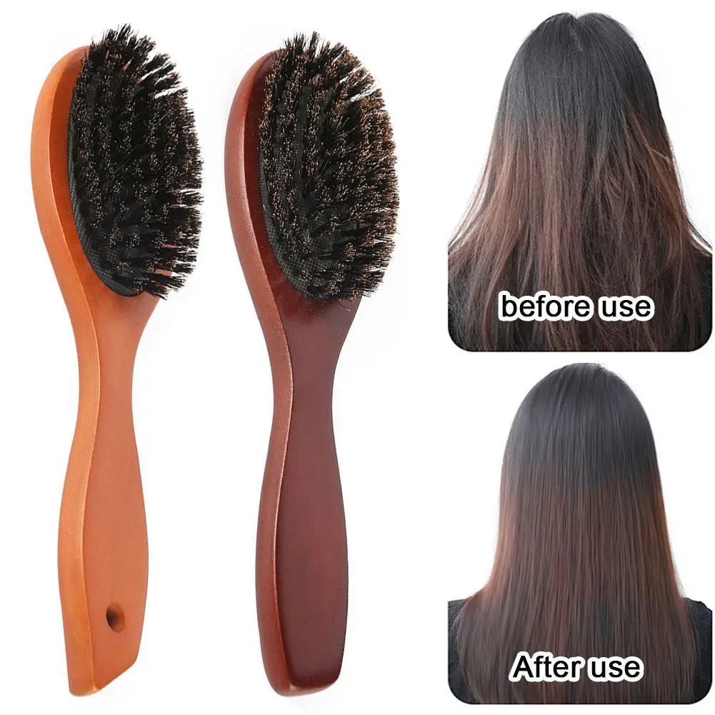

Perforated Boar Bristle Hairbrush Massage Comb Anti-static Scalp Paddle Brush Beech Wooden Handle Hair Brush Comb Styling Tools