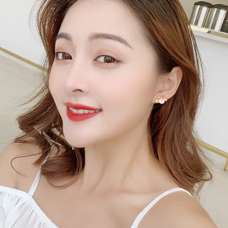 Корейская имитация жемчуга лук серьги в ретро-стиле с бантом для маленьких