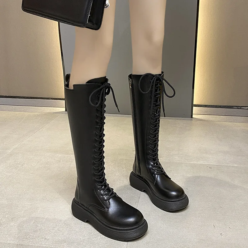 2021Winter Shoes For Women Platform Martin Boots Autumn Fashion Thick Bottom Slim Fit With  Mid -Calf  Lady Botas De Mujer