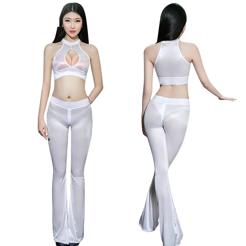 Женский нейлоновый глянцевый сексуальный комплект нижнего белья Прозрачный