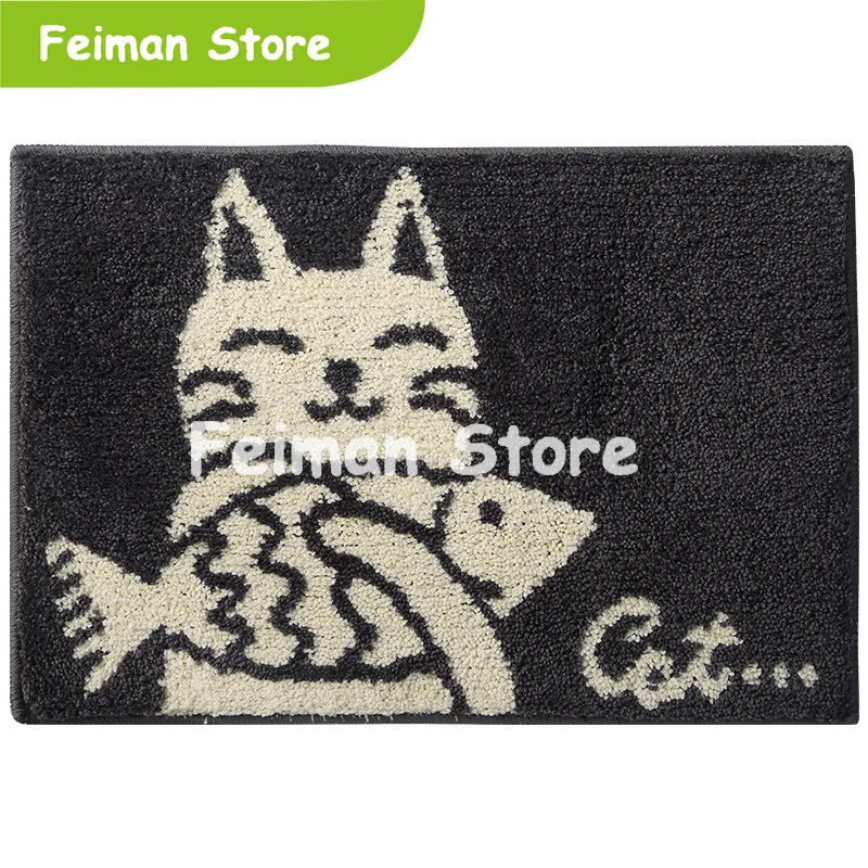 Скандинавский мультфильм внутренний входной коврик Флокирование милый Кот