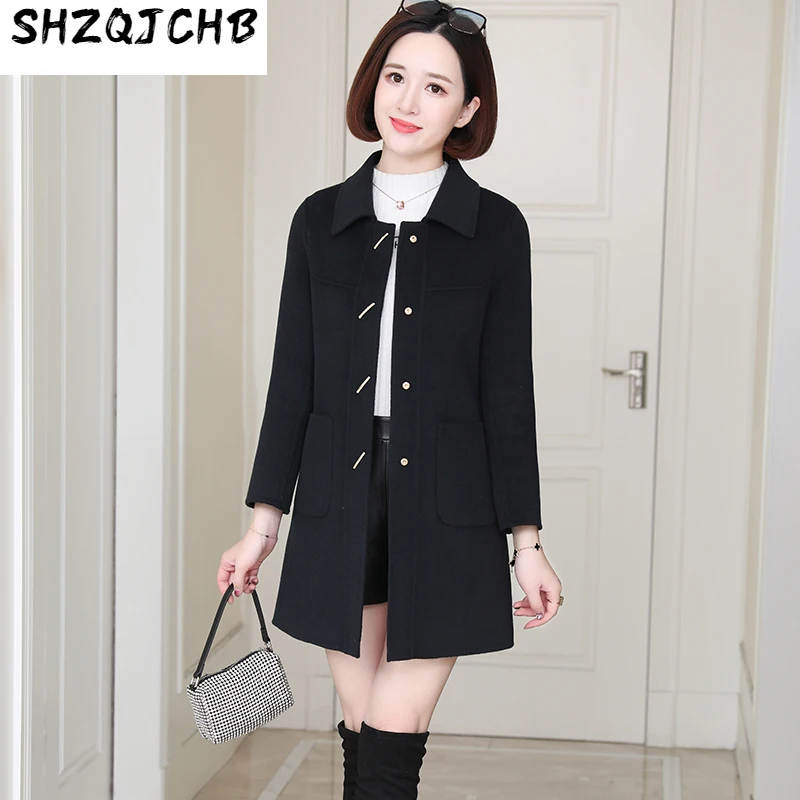 

SHZQ Новинка высококачественное двустороннее кашемировое пальто женское среднее и длинное шерстяное пальто осень и зима