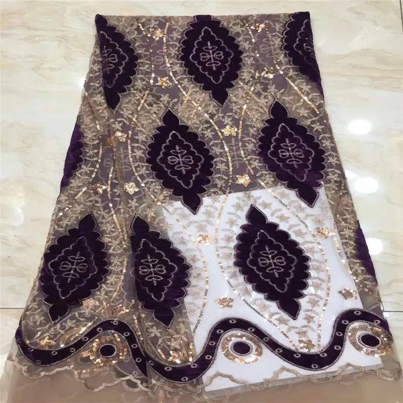 Фиолетовая бархатная кружевная ткань новая в африканском стиле кружева 2019 Embrodiery