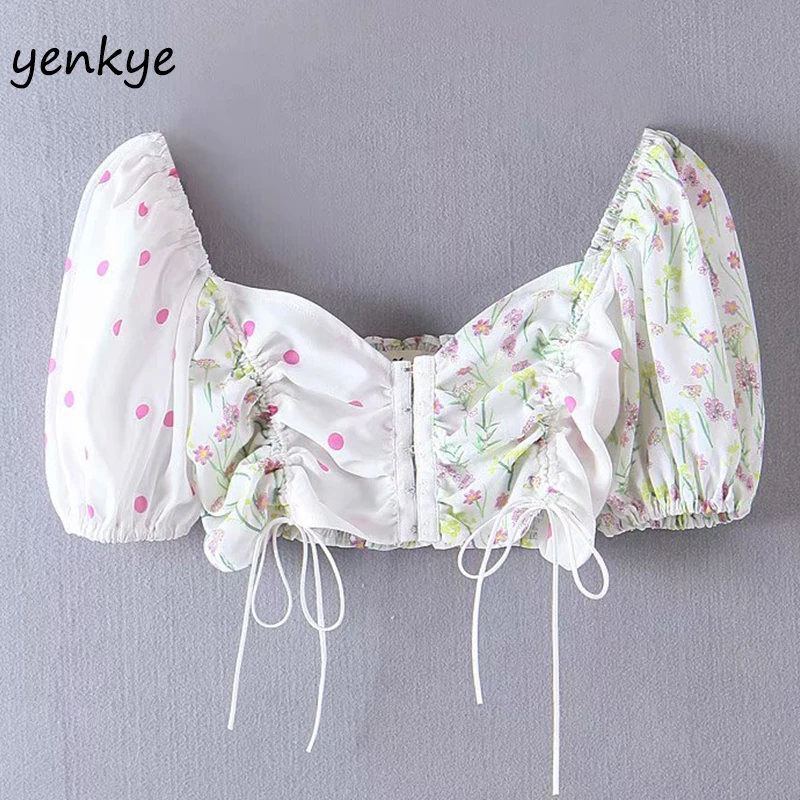 Женский шифоновый топ с цветочным принтом V образным вырезом и рукавами