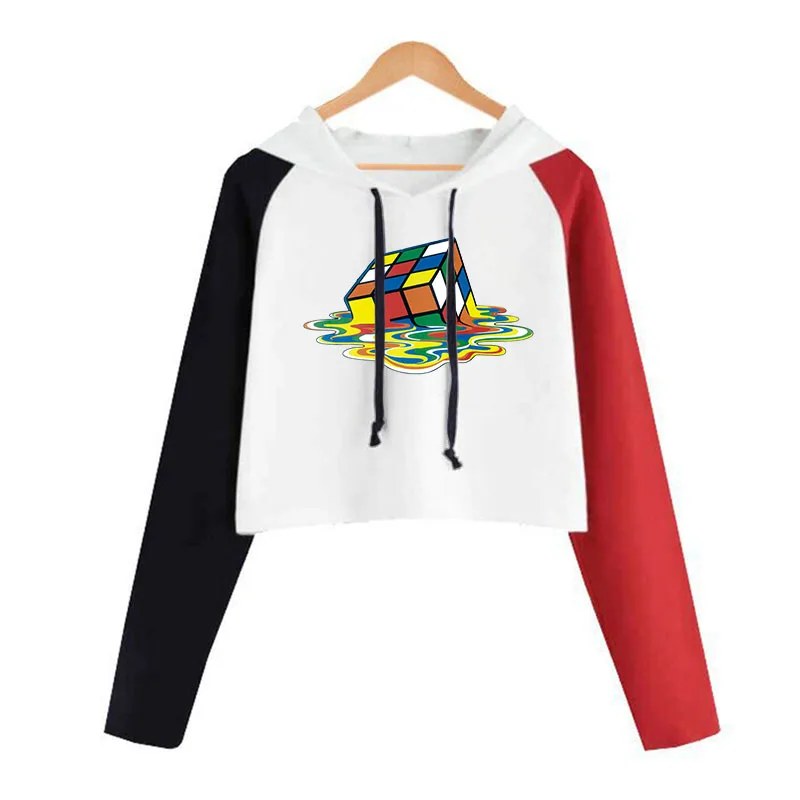 Укороченный топ с капюшоном и мультяшным принтом женский свитшот длинным