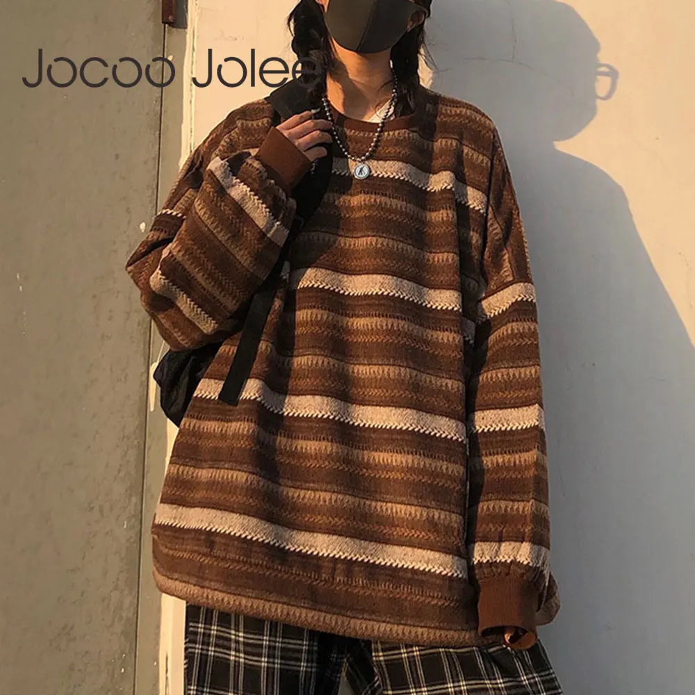 

Пуловеры для женщин оверсайз BF унисекс пары Японский полосатый вязаный свитер хип-хоп женская зимняя модная Ретро повседневная одежда