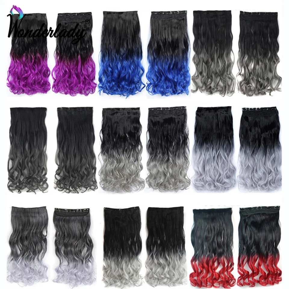 WonderLady наращивание волос на клипсе 22 дюйма 25 цветов Омбре синтетические вьющиеся