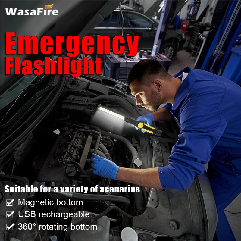WasaFire USB Перезаряжаемый многофункциональный фонарик COB светодиодный Рабочий