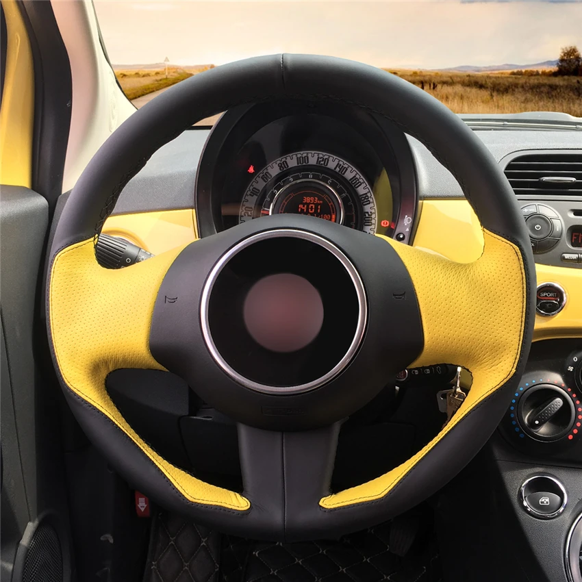 Style 3 MEWANT черный желтый кожаный чехол рулевого колеса автомобиля для Fiat 500 2008-2012 - Название цвета: Style 3