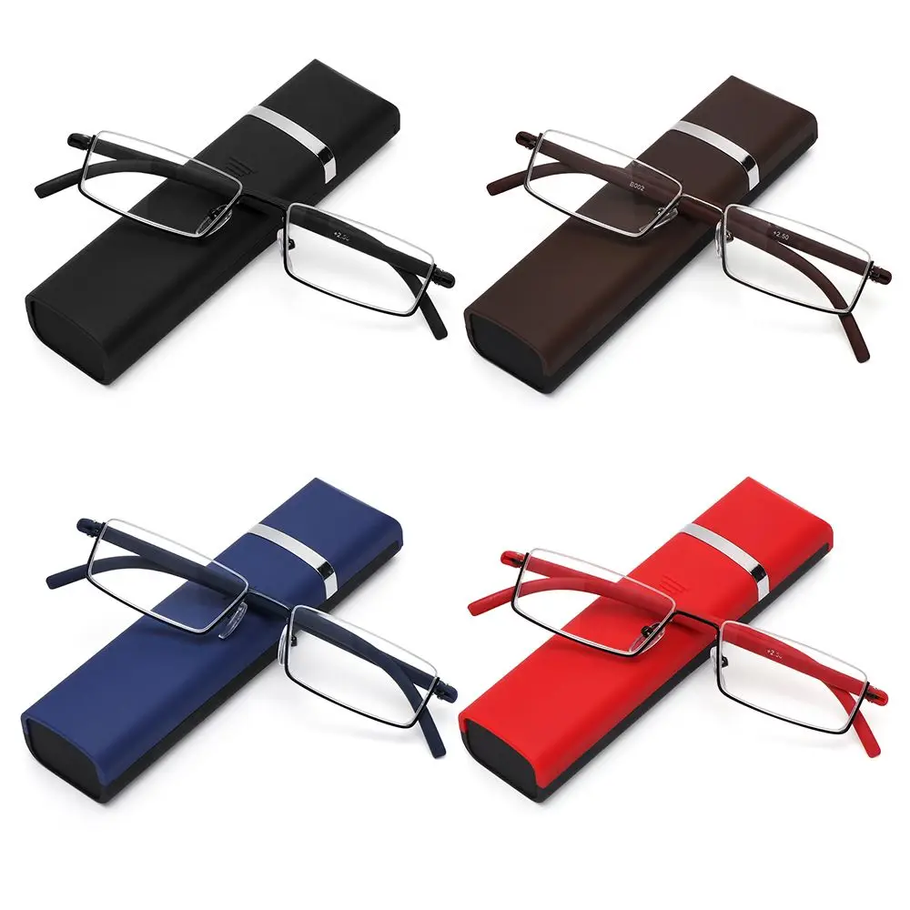 

TR90 Half Frame Reading Glasses with Case Retro Rectangle Anti Eyestrain Presbyopia Eyeglasses Hinge Readers Strength: 10~40x
