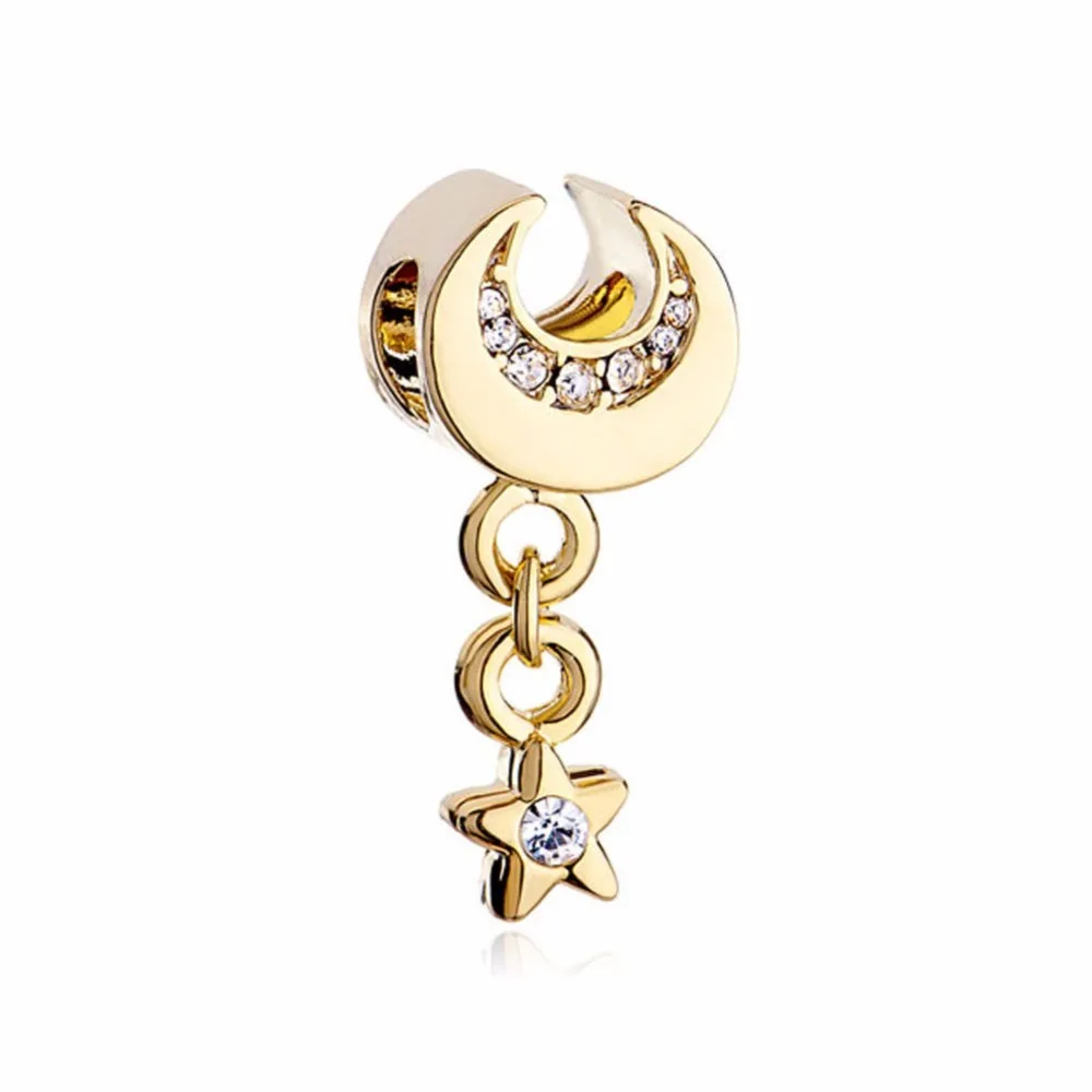 Действительно золотые подвески на браслет европейские звезда и Луна бусина Шарм