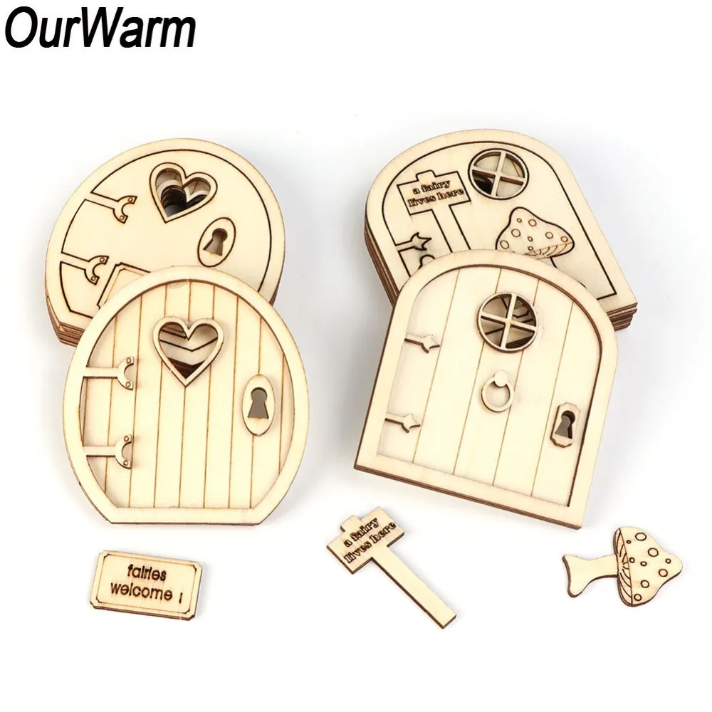 OurWarm 6 шт. 3D деревянная сказочная садовая дверь Рождественское украшение