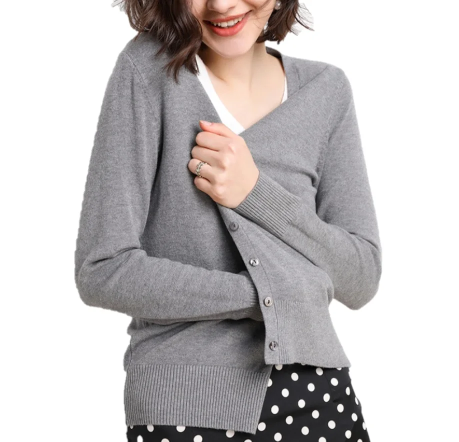 Осень 2019 вязаный кардиган женские кашемировые свитера с v-образным вырезом