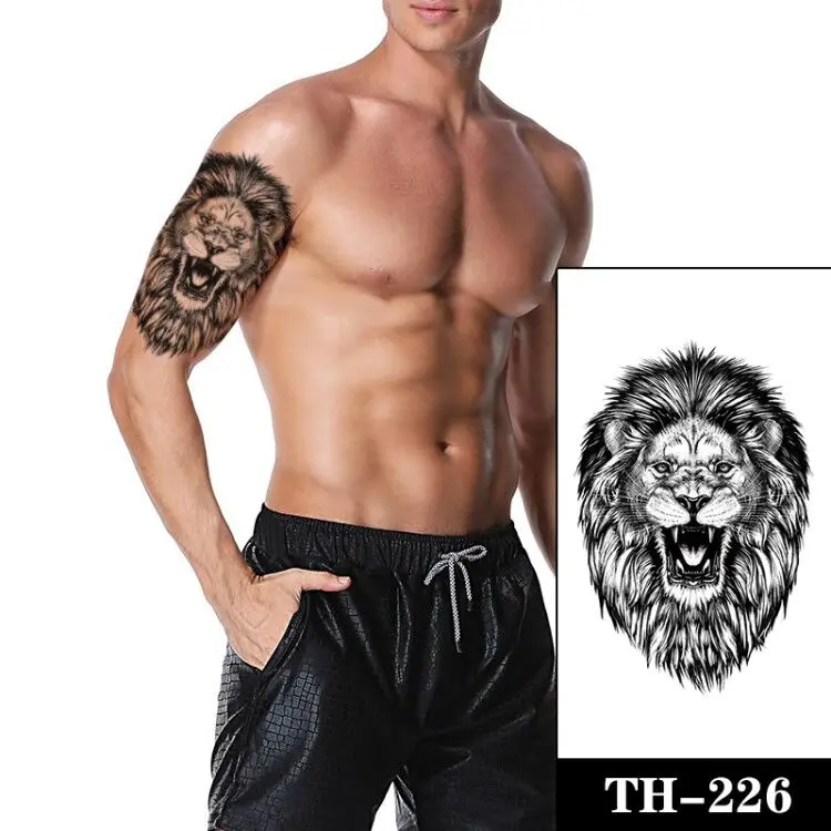 

Big Black Lion King Tattoos Fake Men Fangs Tatoos Waterproof Large Size Animals Body Art Arm Legs Tattoos Temporary Stickers