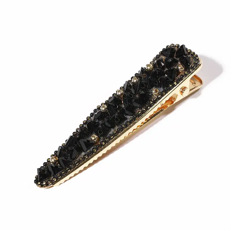 Black 1.6x7.5cm Новые Модные цветные заколки для волос с кроликом цветком и кристаллами, клипсы Утконос, аксессуары для укладки волос - Цвет: Black 1.6x7.5cm