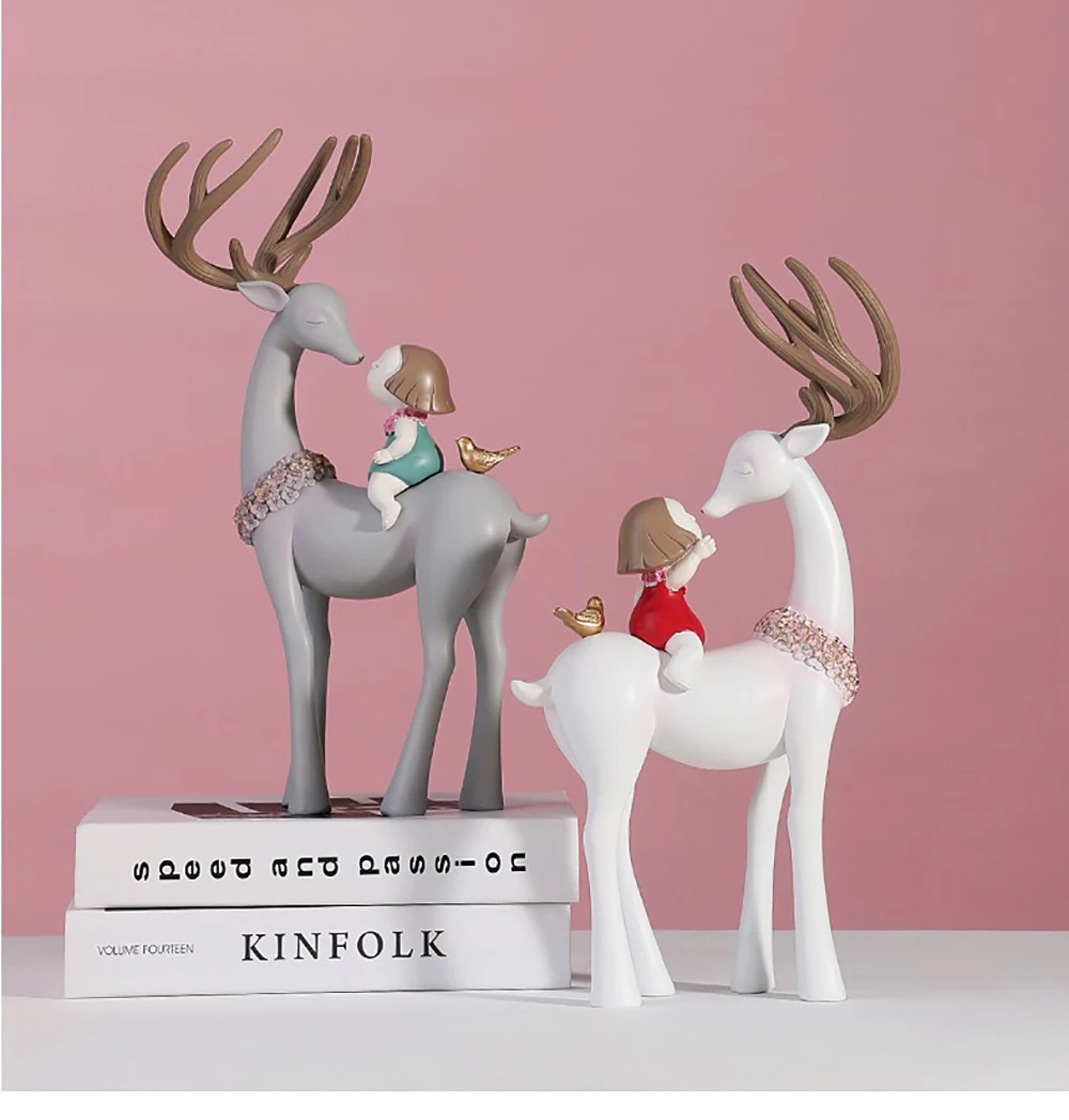 

Симпатичный олень из смолы, скульптура, украшение для дома, статуэтка для гостиной, Декор, фигурка, рождественское, свадебное украшение, под...