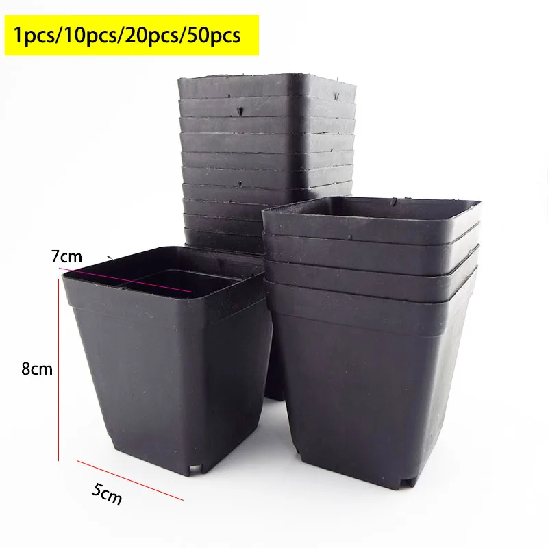 

Square Plastic Mini Plant Flower Pot Black Color Planters Pot Home Office Decor Succulent Nursery Pot Garden Tools 20pcs/50pcs