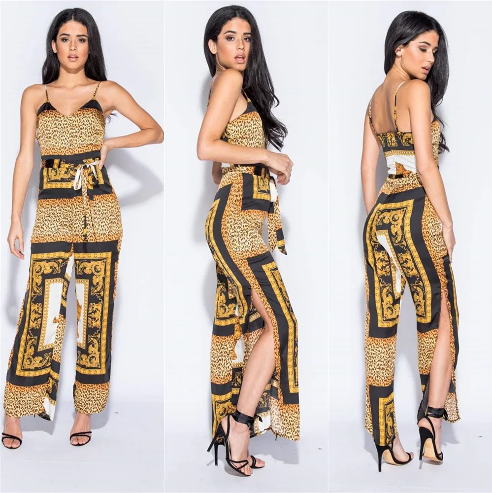 Новый дизайн сексуальный комбинезон модный соединенный спагетти ремень широкие