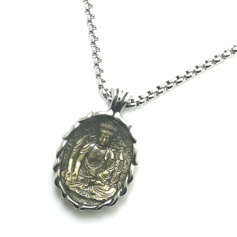 

Unisex 316L Stainless Steel Amitabha Protect Pendant