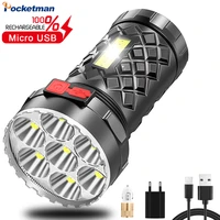 powerful 7 led flashlight with side cob 5 modes usb rechargeable portable torch build in battery outdoor camping night running