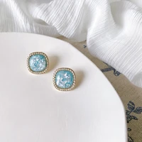 new light blue amber vintage shell fragment stud earrings ear clips 2021 korean fashion earrings for women accessories for girls