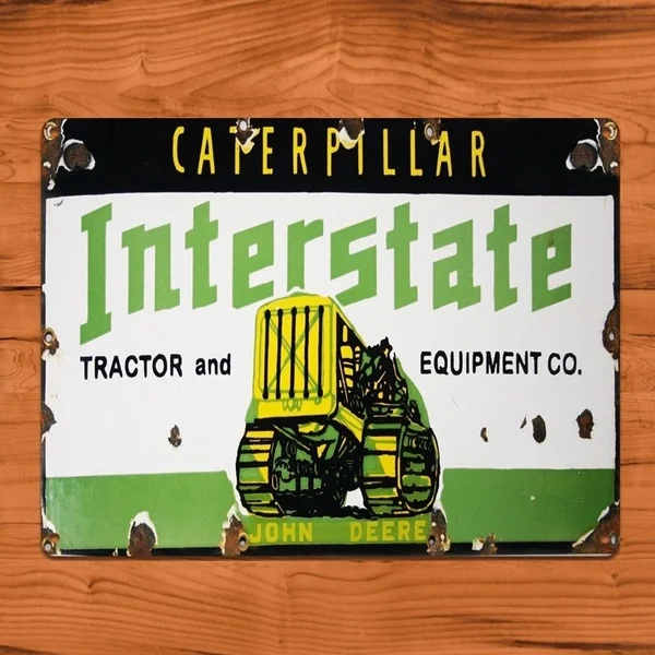 

Vintage Tin Sign "Caterpillar Interstate" Tractor Farm Rustic Wall Decor Retro Poster Cafe ART 20x30cm
