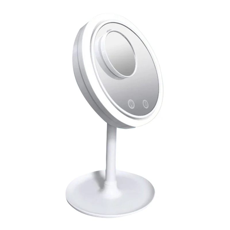 Белый Светодиодный вентилятор, зеркало для макияжа, 5X Увеличительное Зеркало, светодиодный светильник с сенсорным экраном, настольный зеркальный светильник, портативное складное косметическое зеркало зеркало для макияжа - Цвет: Белый