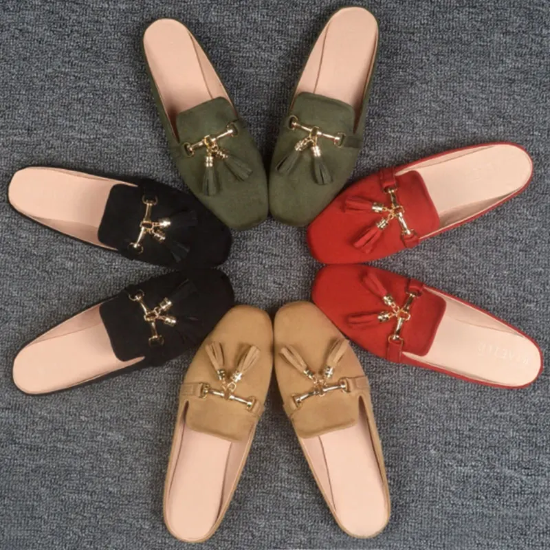 Размеры 34 44 обувь для беременных туфли без задника с бахромой и цепочками женские