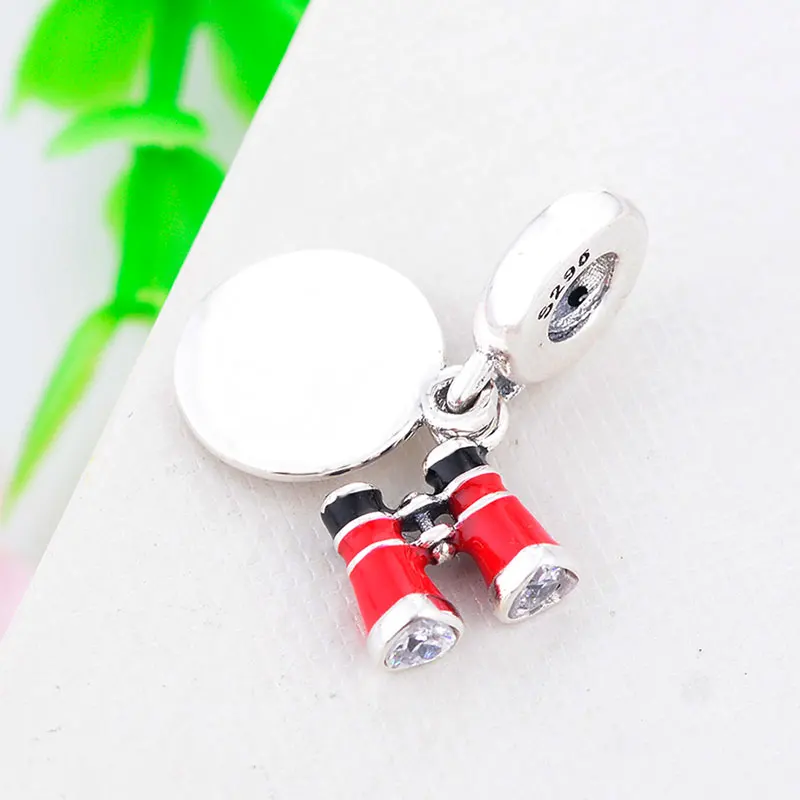 Новый телескоп из серебра 925 пробы с красной эмалью бусины хорошего времени