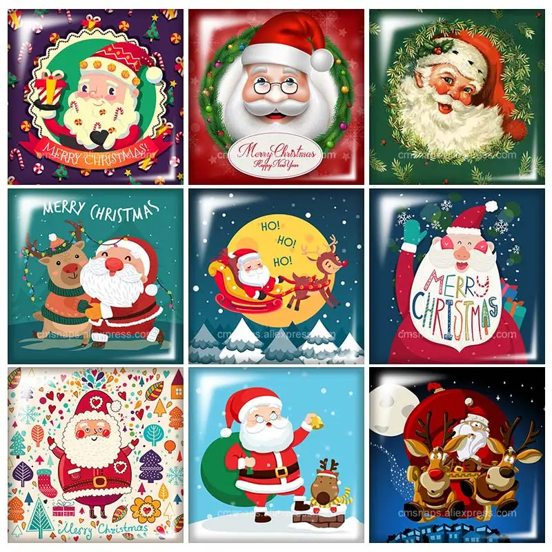 

Christmas Tree Santa Claus Gift Bells reindeer 12mm/20mm/25mm/30mm Square photo glass cabochon demo flat back Making findings