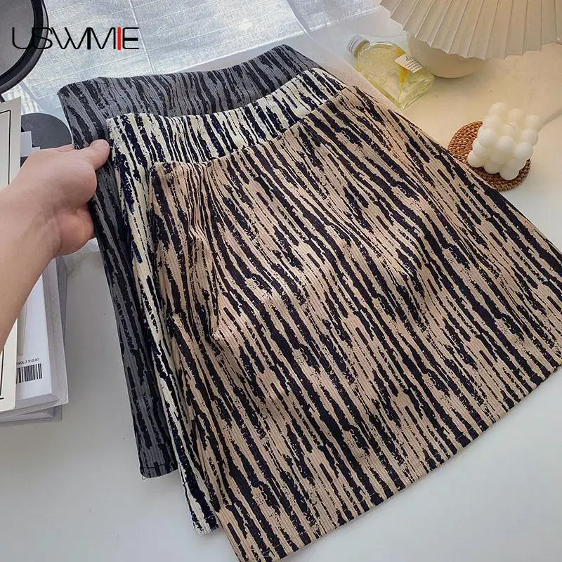 

Free Shipping Wholesale Short Skirt Women Temperament Fashion Retro High Waist Hit Color Vintage Texture Comfort Skirts Womens