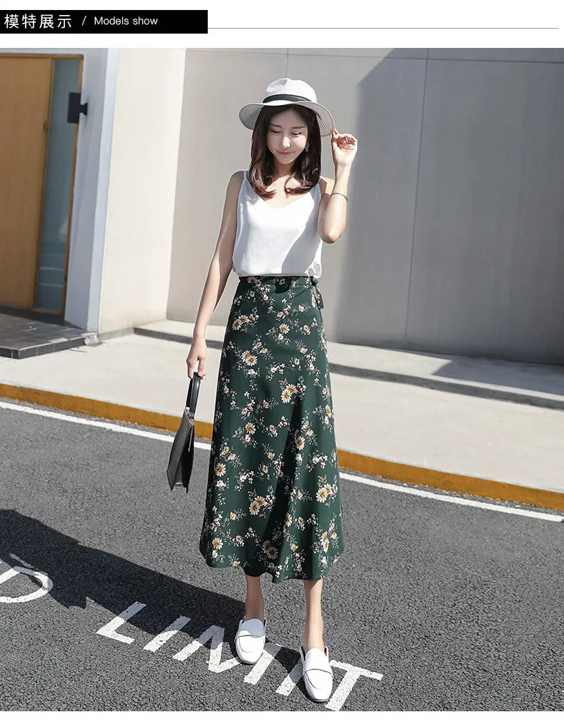 

Fashion Retro Skirt Women's Summer Skirt Print 2020 New Women's Summer Floral Mid Length Beach Skirt Skirt Skirt Chiffon Skirt