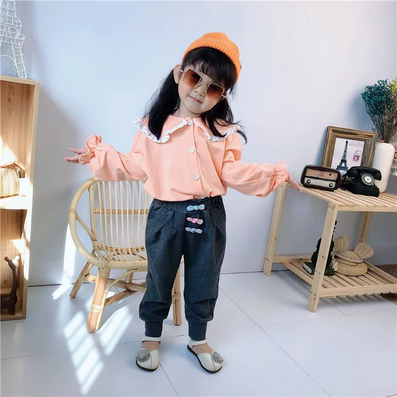 Детская одежда штаны для девочек осенние детские повседневные брюки с бантом