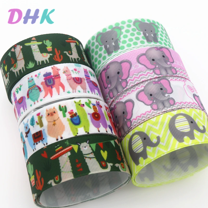 

DHK 50yards elephant alpaca Printed Grosgrain Ribbon Accessory Hairbow Headwear Decoration DIY Wholesale Craft S1283