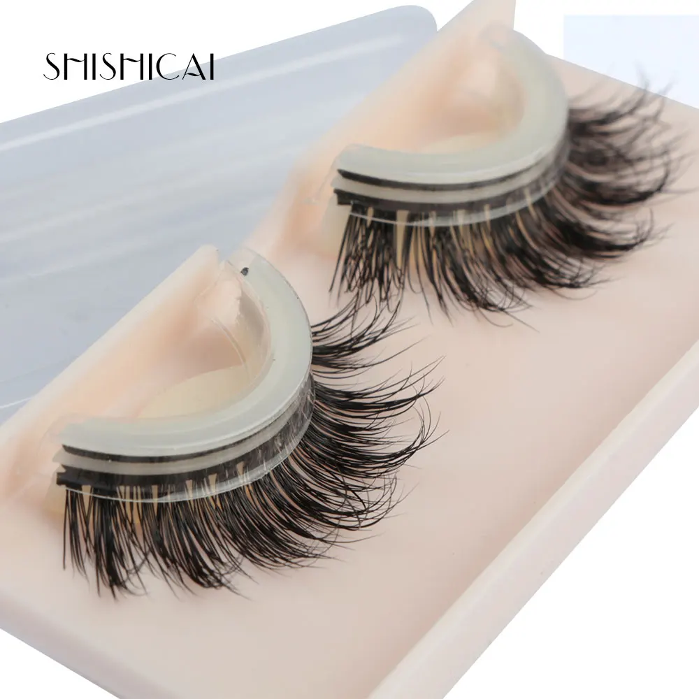 Шелковые накладные ресницы SHISHICAI самоклеящиеся 100% норковые 3D без клея макияж