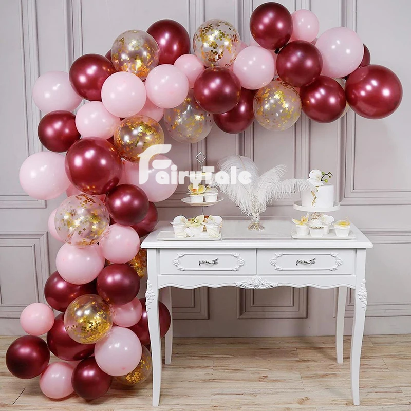 

65pcs Wine Red Balloons Garland Macaroon Baby Pink Globos Arch Gold Confetti balloon For Wedding Birthday Baby Show Party Decor