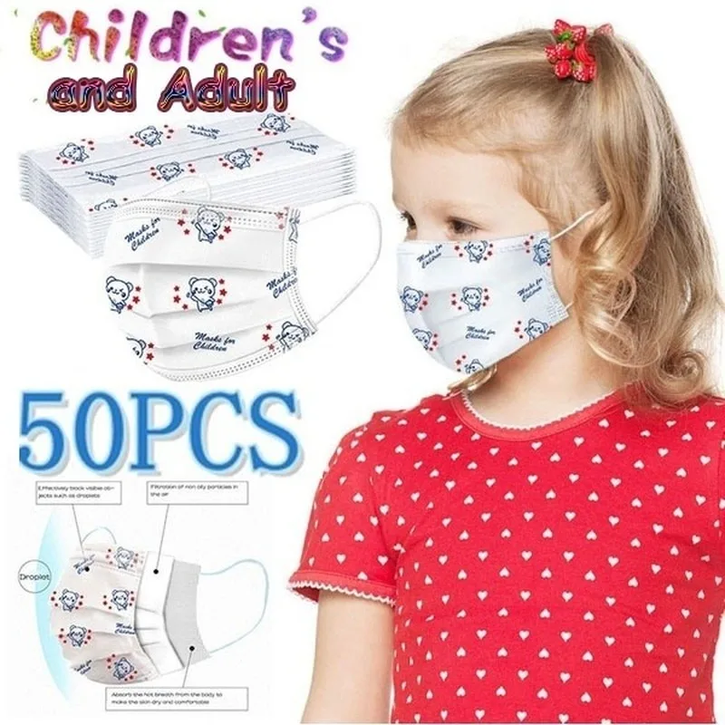 Новинка 50/100 шт. детские одноразовые маски для лица 3 слойные противопылевые из